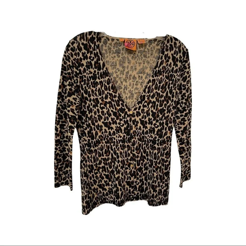 TORY BURCH leopard print Cardigan Top size small